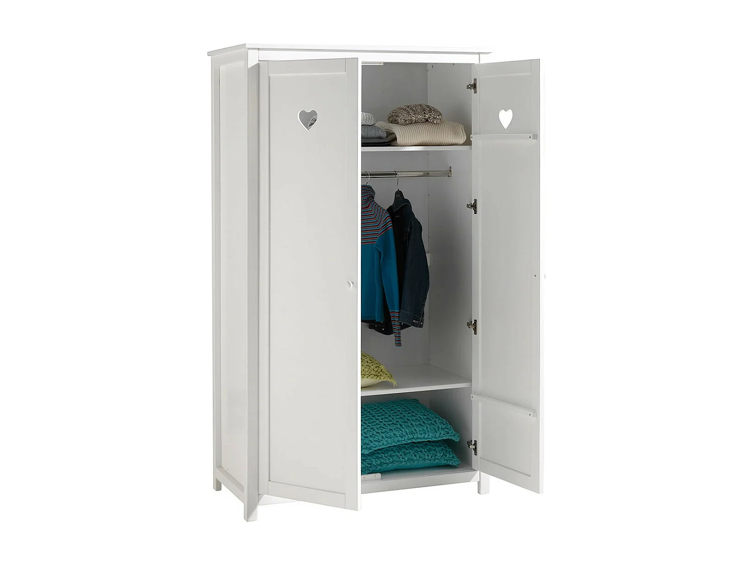 MILADY - Armoire 2 Portes Blanche Motifs Coeurs Ajourés