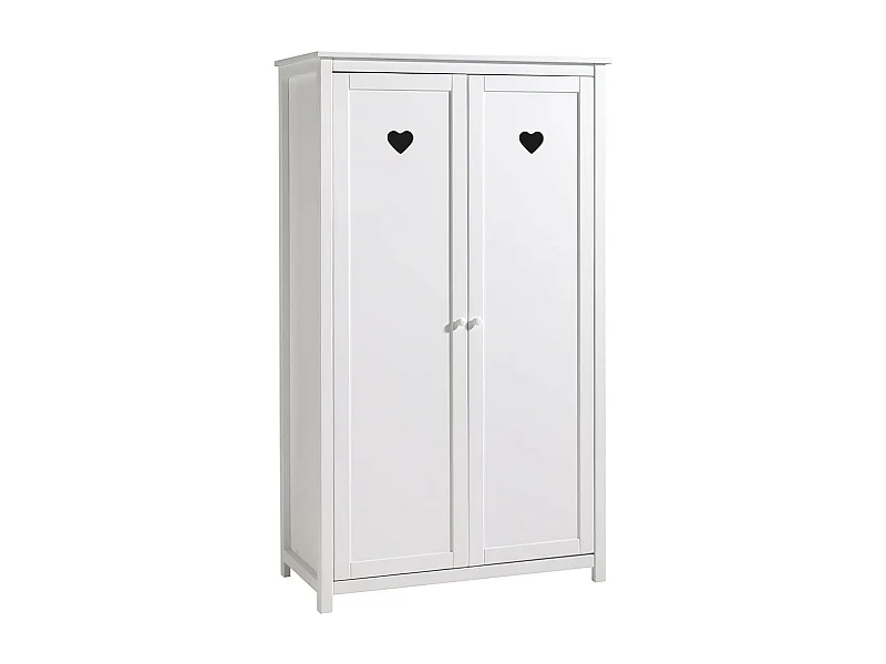MILADY - Armoire 2 Portes Blanche Motifs Coeurs Ajourés