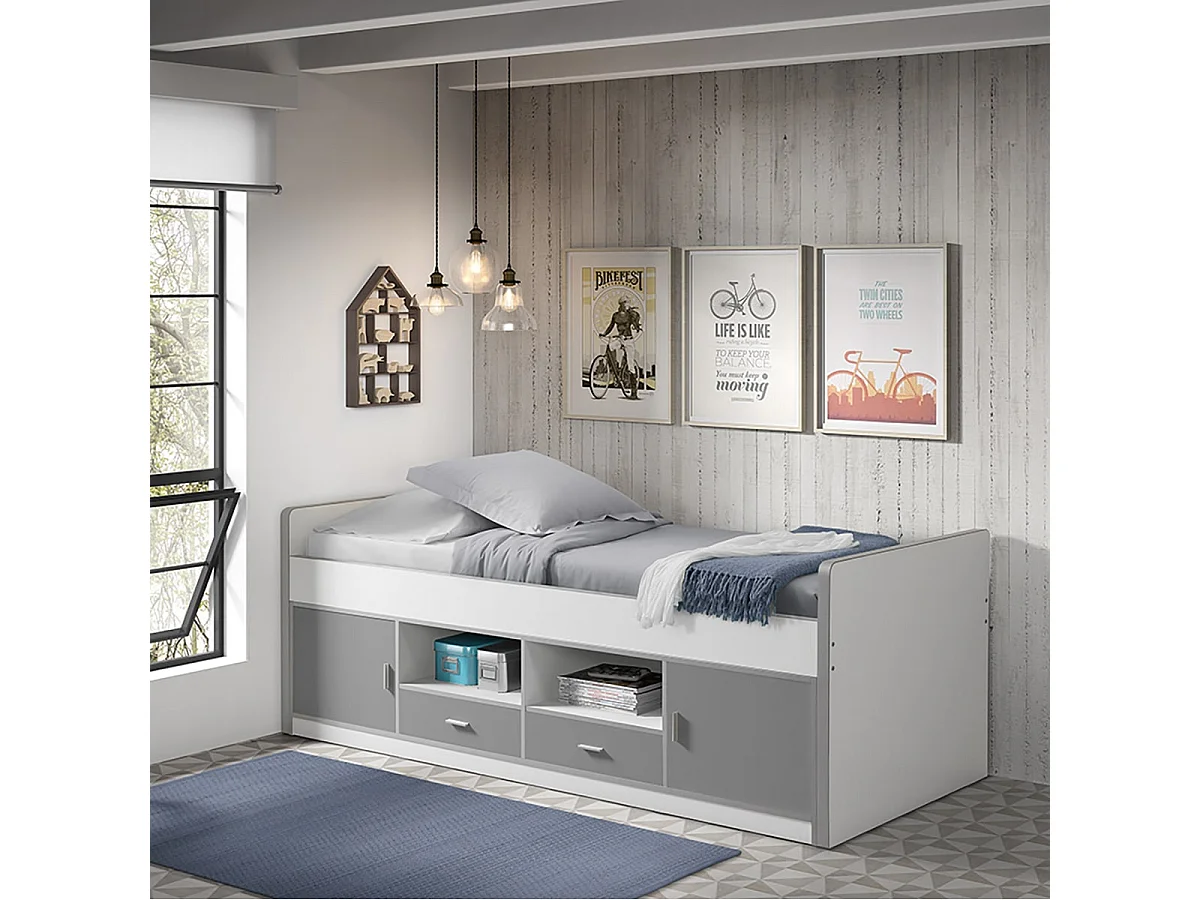 BAYMAX - Lit Multi-Rangement 90x200cm Gris