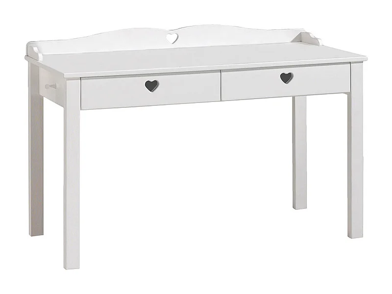 MILADY - Bureau 2 Tiroirs Blanc Poignées Coeurs Ajourées