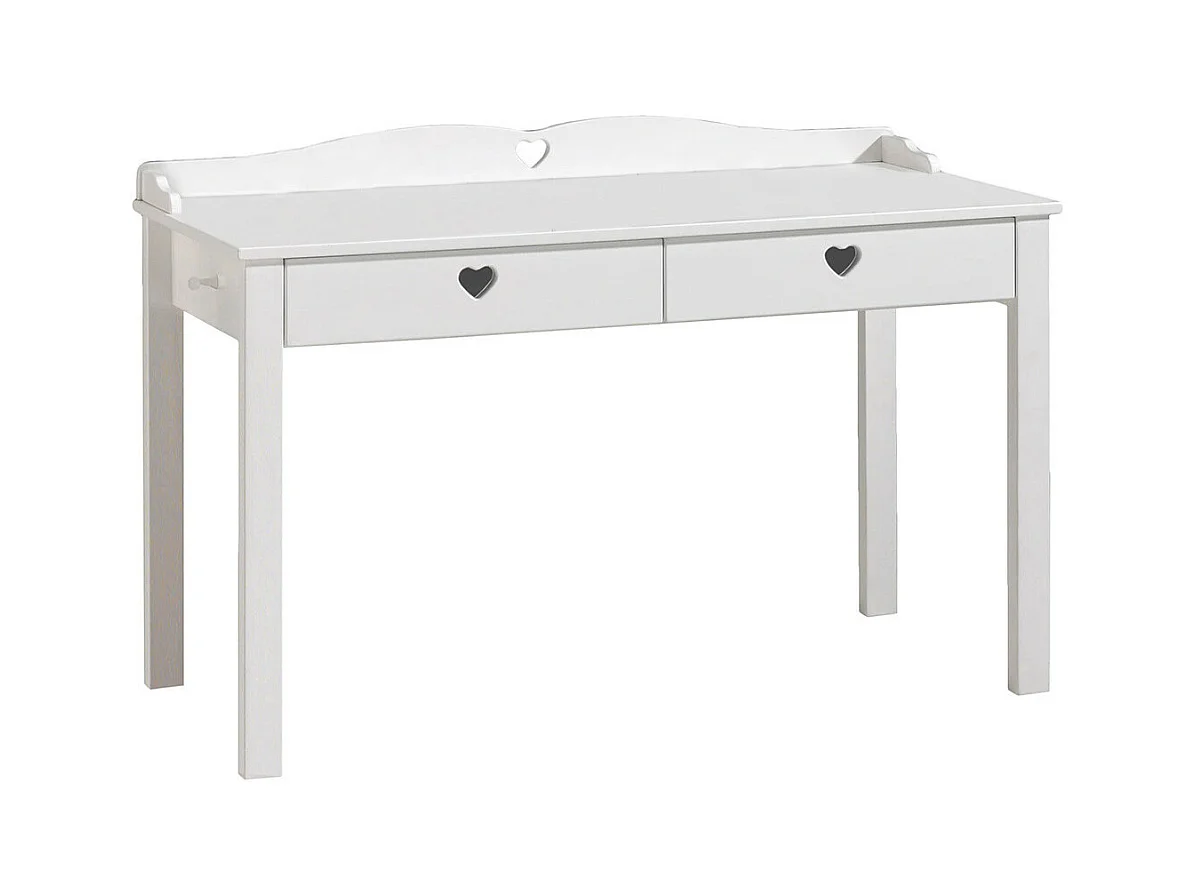 MILADY - Bureau 2 Tiroirs Blanc Poignées Coeurs Ajourées