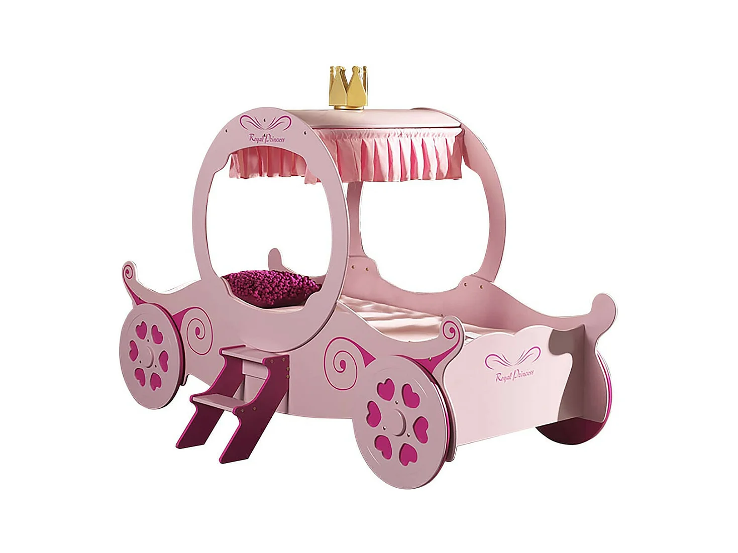 LOVELY - Lit Carrosse 90x200cm Rose Motifs Coeurs