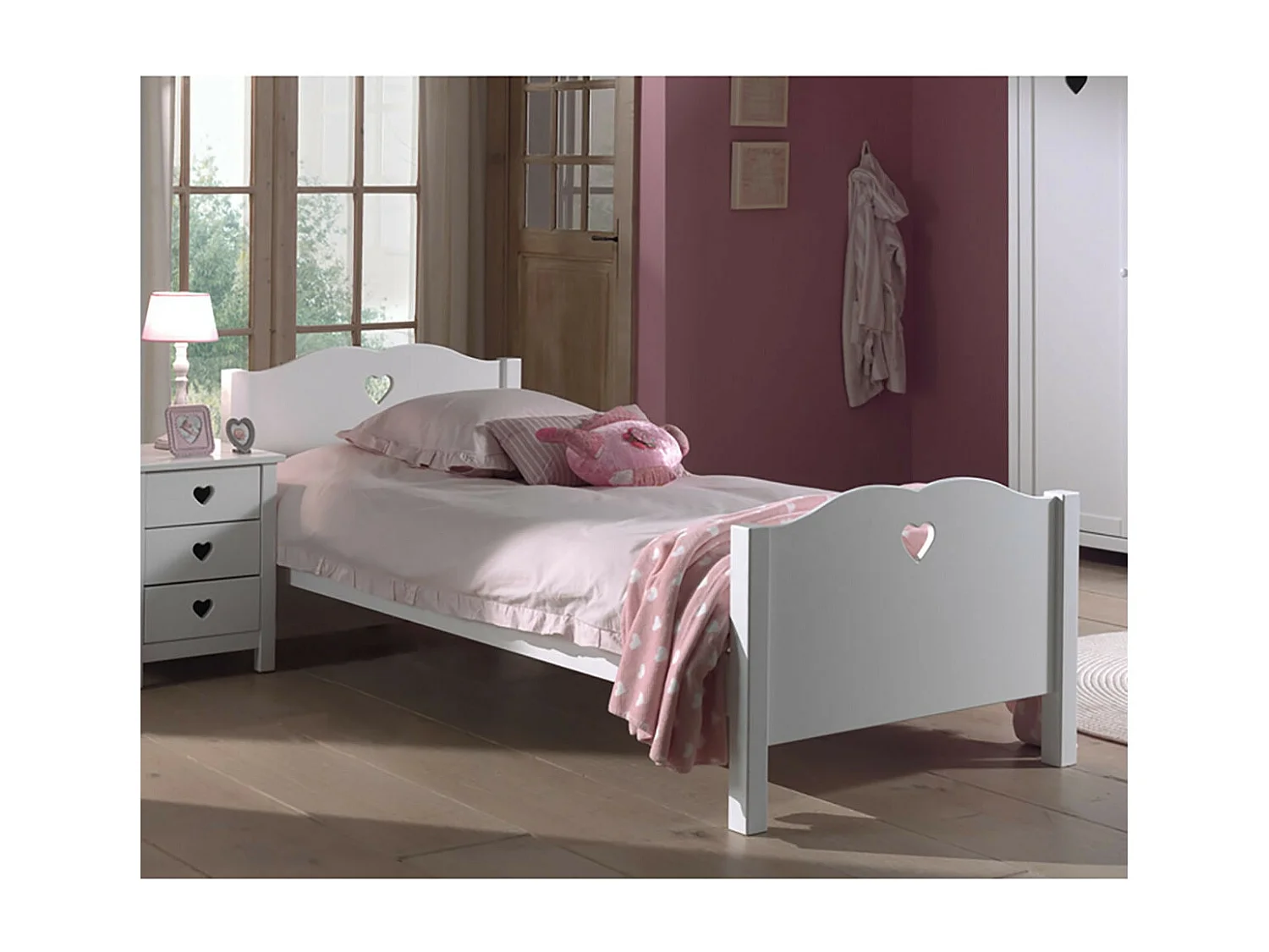 MILADY - Lit 90x200cm Blanc Motifs Coeurs Ajourés