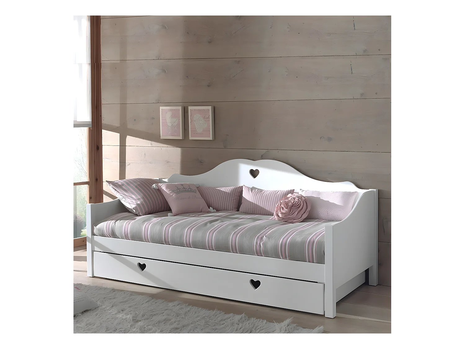 MILADY - Lit Banquette 90x200cm avec Tiroir de Lit + Sommier