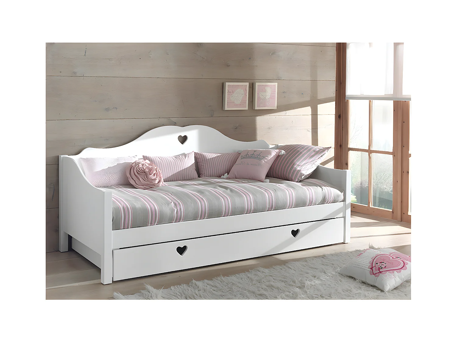 MILADY - Lit Banquette 90x200cm Blanc avec Tiroir de Lit