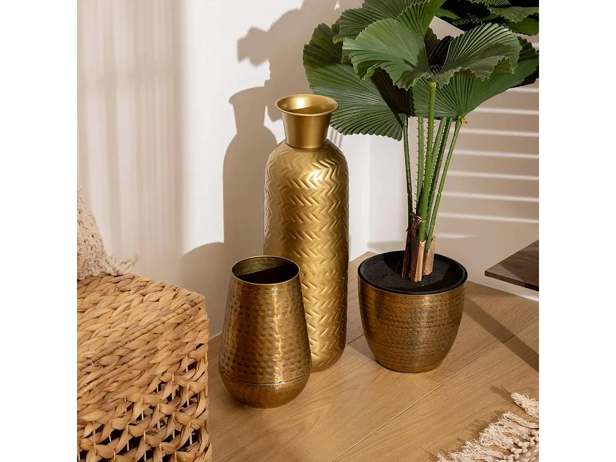 Grand Vase en métal doré D 15 x H  45 cm