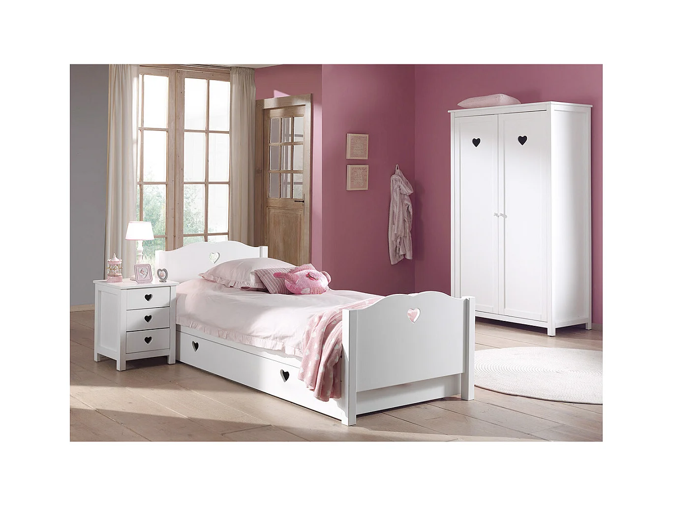 MILADY - Chambre 90x200cm + Chevet + Armoire 2 Portes