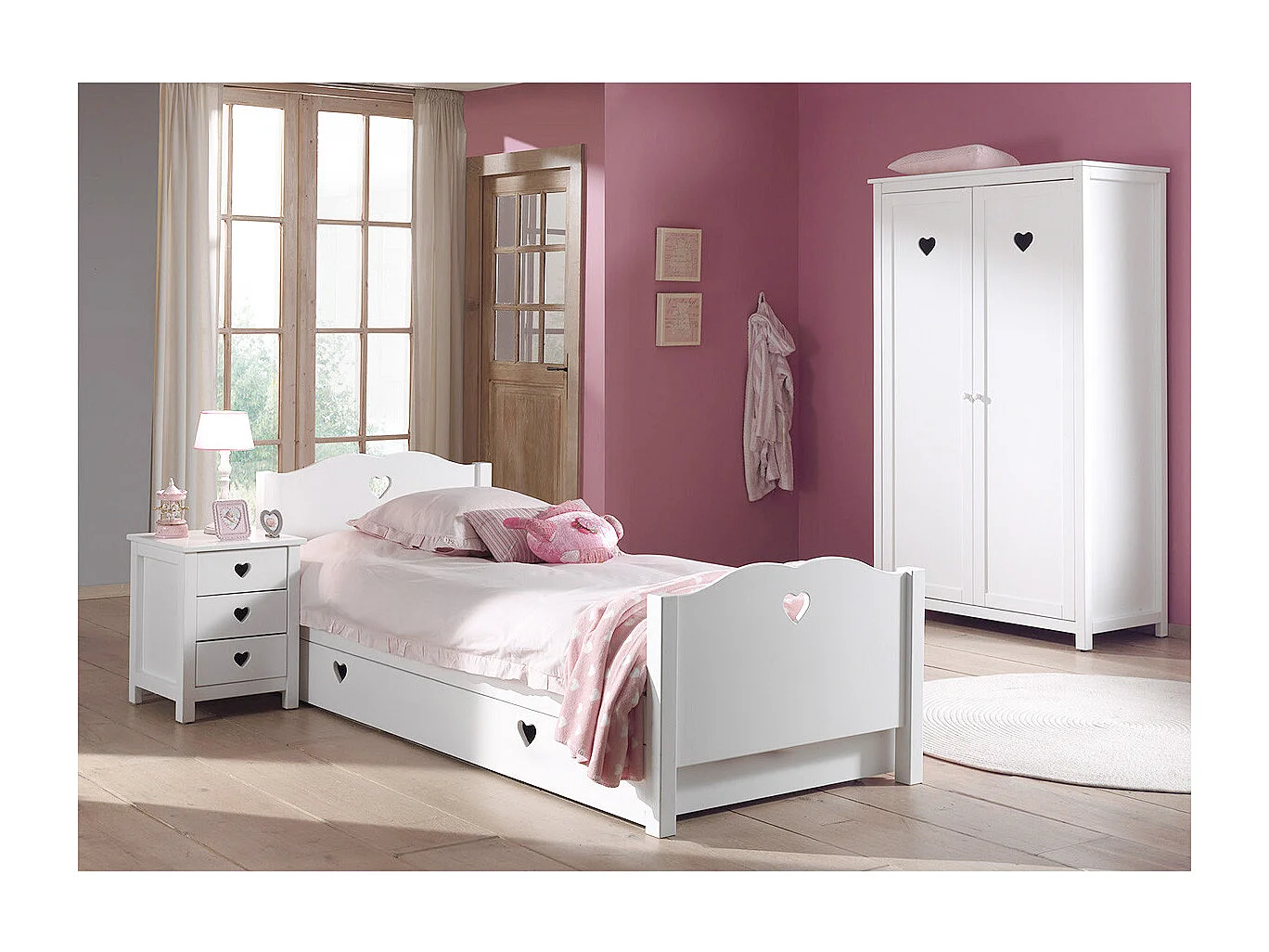 MILADY - Chambre 90x200cm + Chevet + Armoire 2 Portes