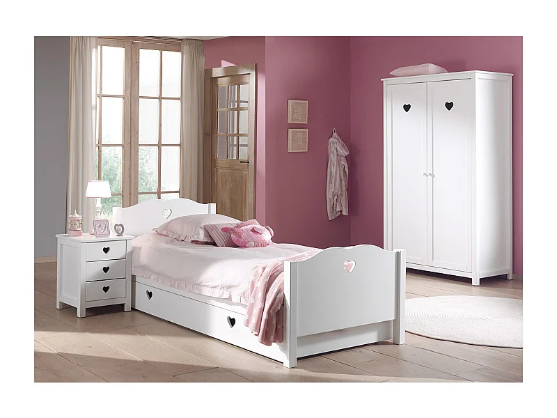 MILADY - Chambre 90x200cm + Chevet + Armoire 2 Portes