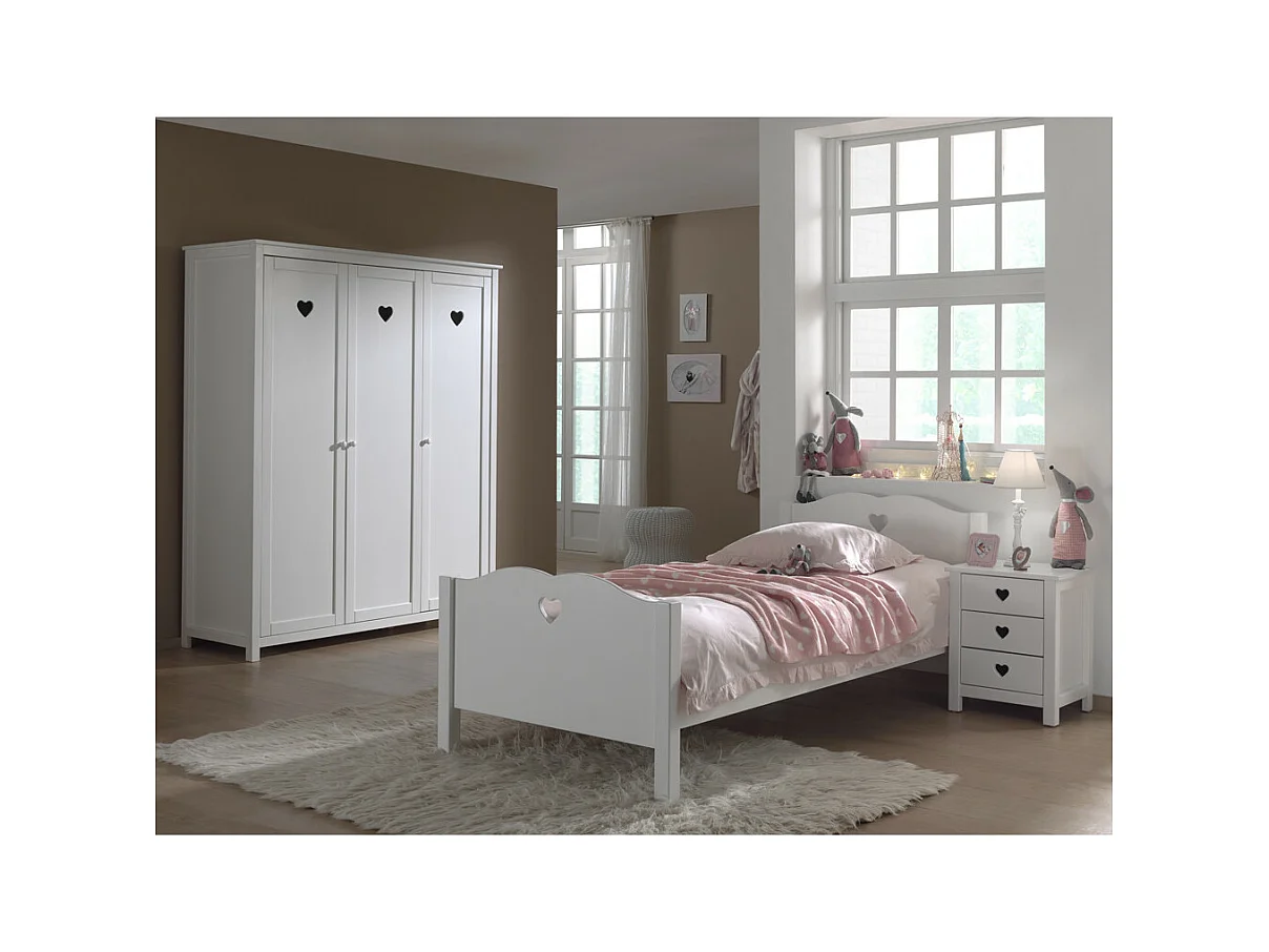 MILADY - Lit 90x200cm + Chevet + Armoire 3 Portes