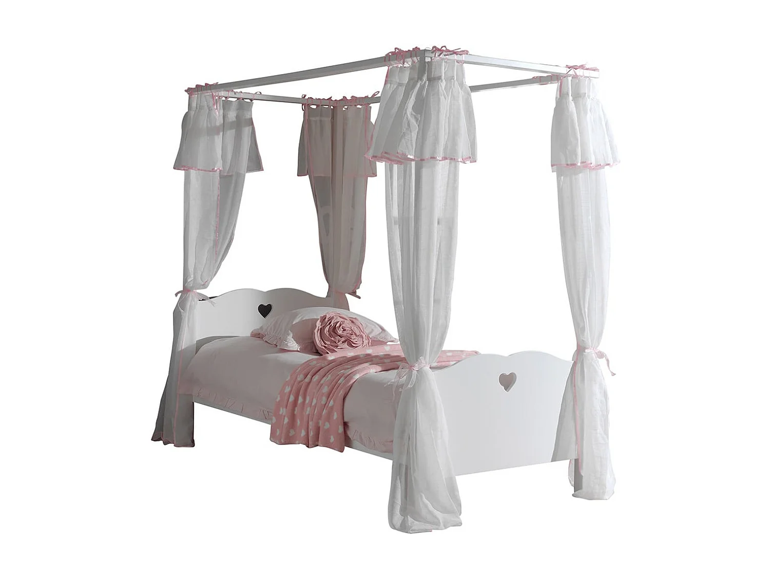 MILADY - Lit à Baldaquin 90x200cm et Rideaux + Chevet + Armoire 2P