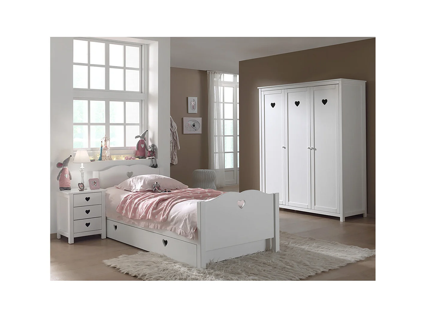 MILADY - Chambre 90x200cm + Chevet + Armoire 3 Portes