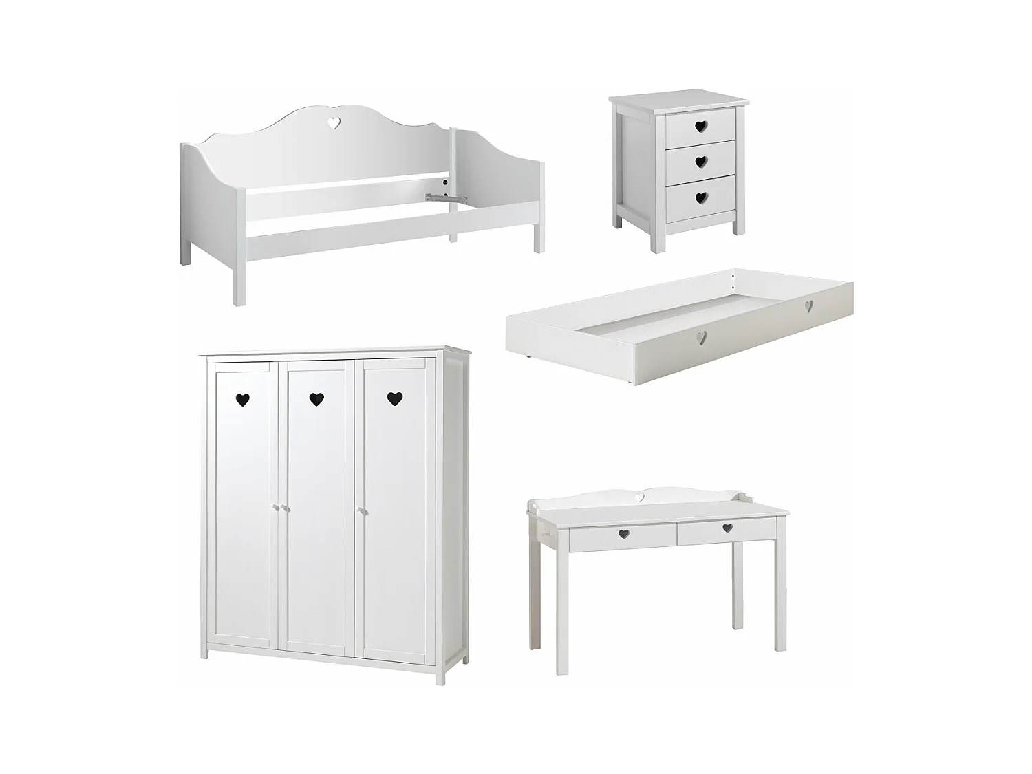 MILADY - Chambre 90x200cm Lit Banquette + Armoire 3P + Bureau