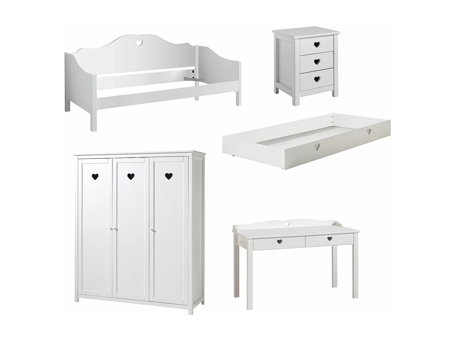 MILADY - Chambre 90x200cm Lit Banquette + Armoire 3P + Bureau