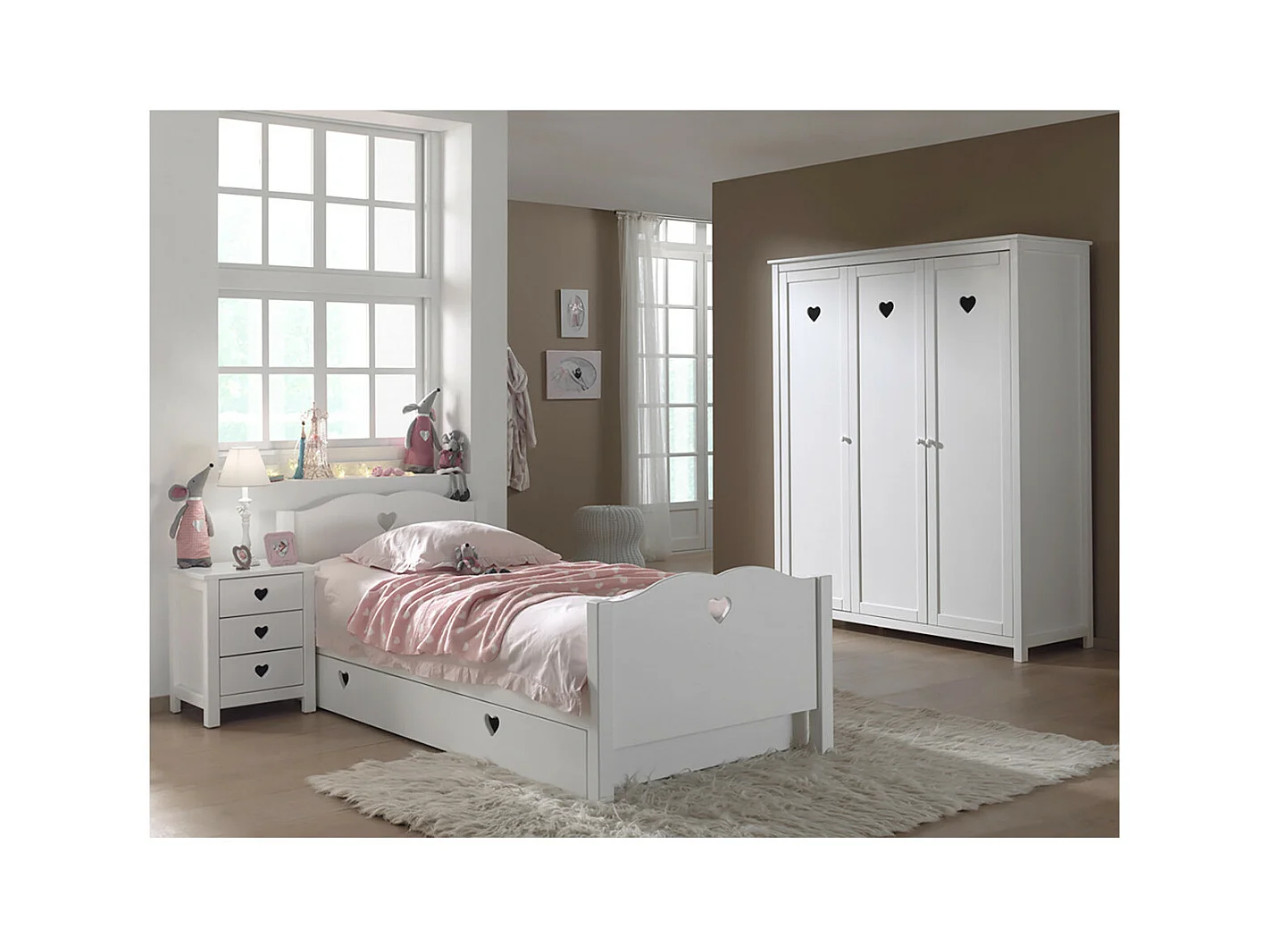 MILADY - Chambre 90x200cm avec Sommier + Armoire 3 Portes