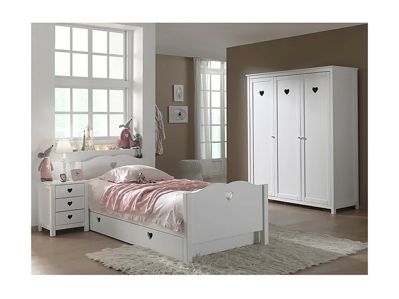 MILADY - Chambre 90x200cm avec Sommier + Armoire 3 Portes