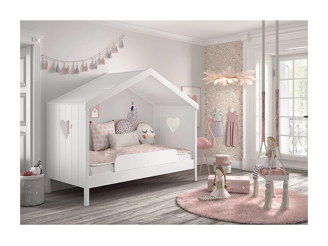 MILADY - Lit Cabane Ouvert 90x200cm avec Barrière de Lit