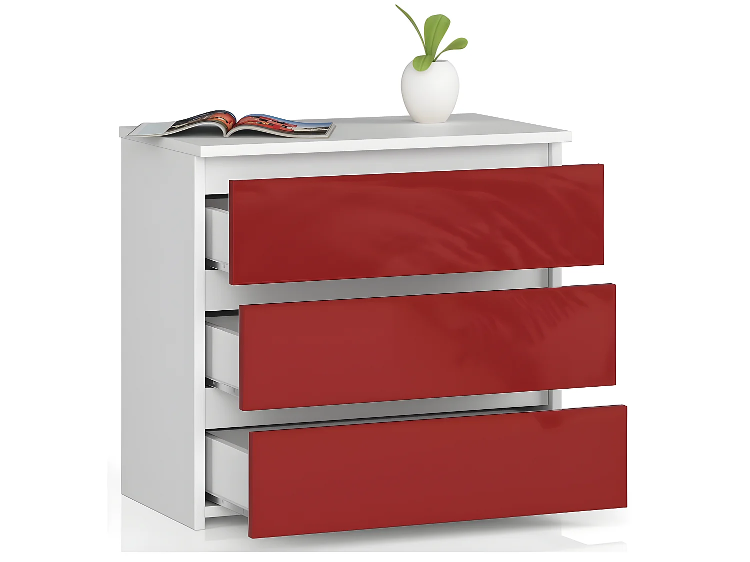 SHALA - Comodino in stile moderno per camera da letto - 60x57x35 - 3 cassetti