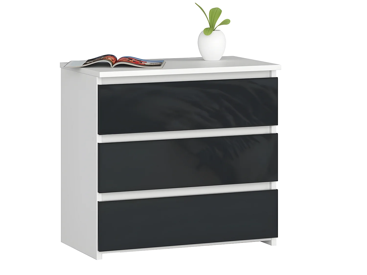 SHALA - Comodino in stile moderno per camera da letto - 60x57x35 - 3 cassetti spaziosi