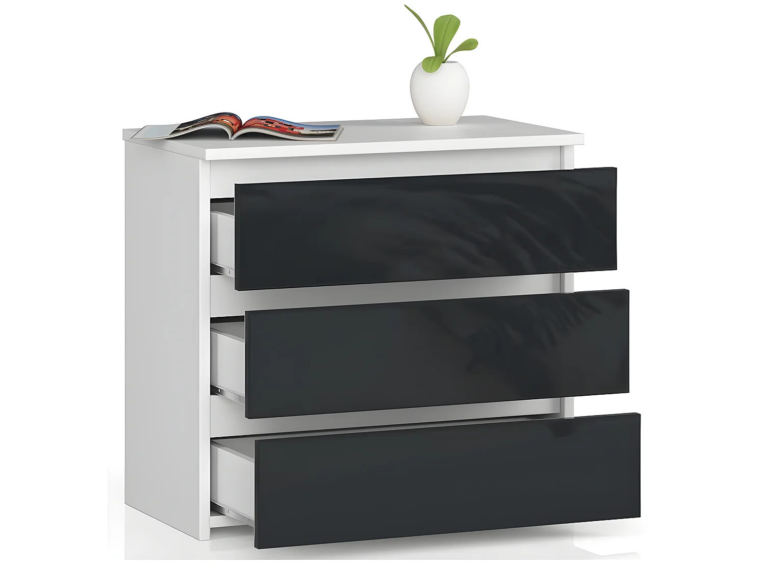 SHALA - Comodino in stile moderno per camera da letto - 60x57x35 - 3 cassetti spaziosi