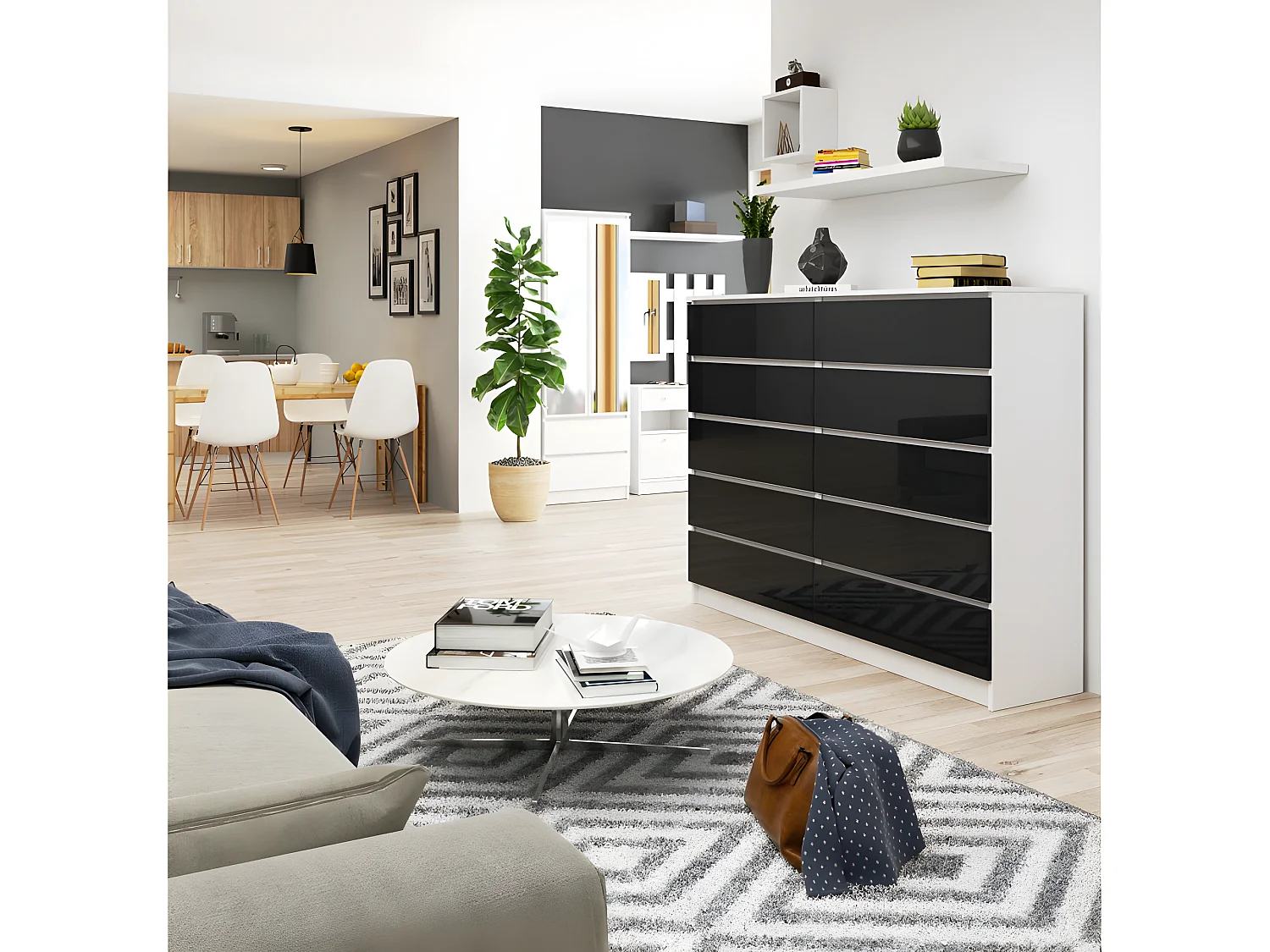 CUPID - Commode style moderne chambre à coucher - 160x121x40 - 10 grands tiroirs