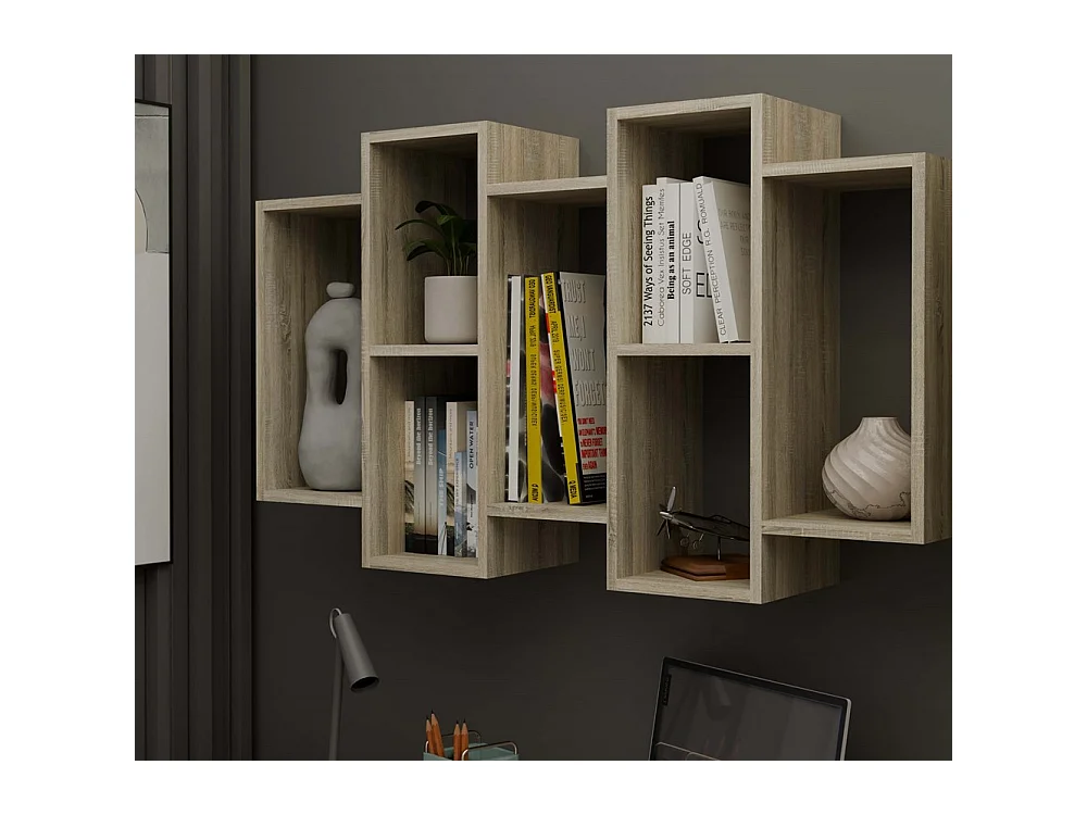 SELMA - Bibliothèque suspendue style moderne salon - 129.5x20x65 - 7 tablettes
