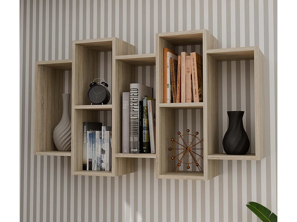 SELMA - Libreria sospesa soggiorno in stile moderno - 129,5x20x65 - 7 ripiani