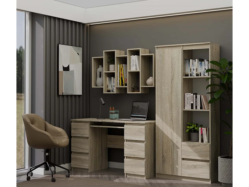 SELMA - Libreria sospesa soggiorno in stile moderno - 129,5x20x65 - 7 ripiani