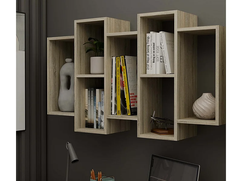 SELMA - Librería colgante de estilo moderno salón - 129,5x20x65 - 7 estantes