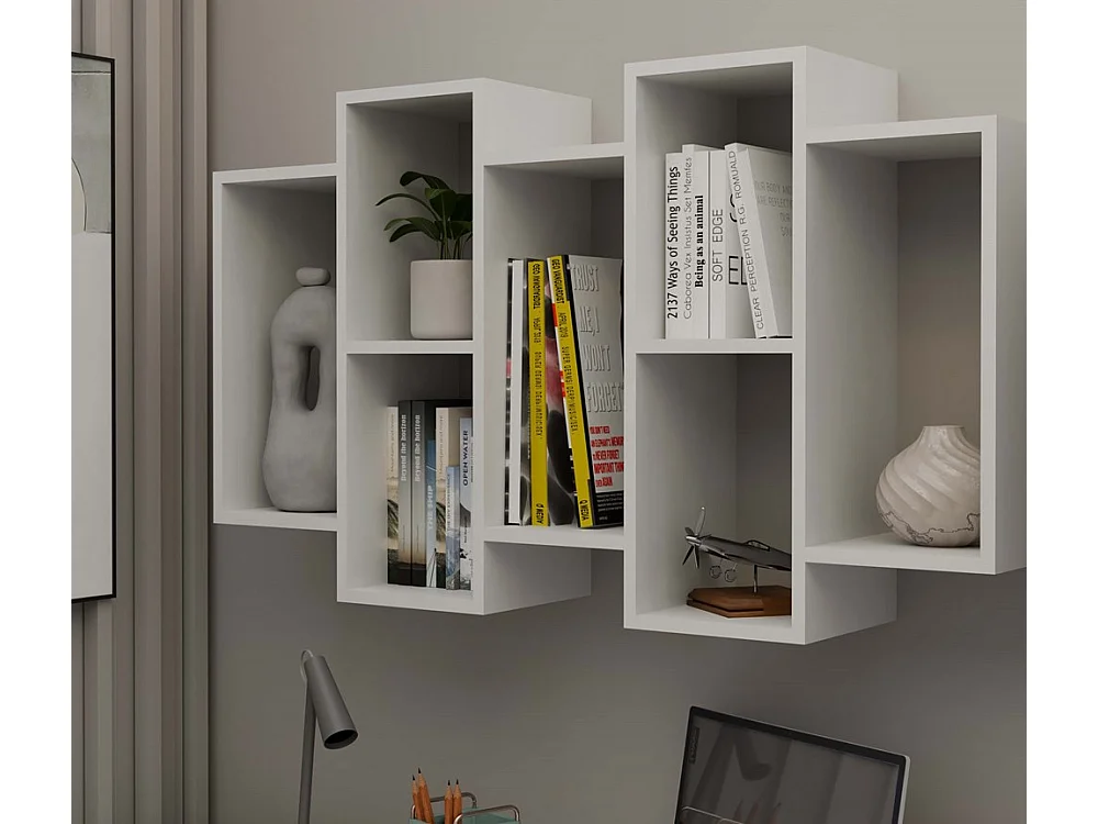 SELMA - Libreria sospesa soggiorno in stile moderno - 129,5x20x65 - 7 ripiani