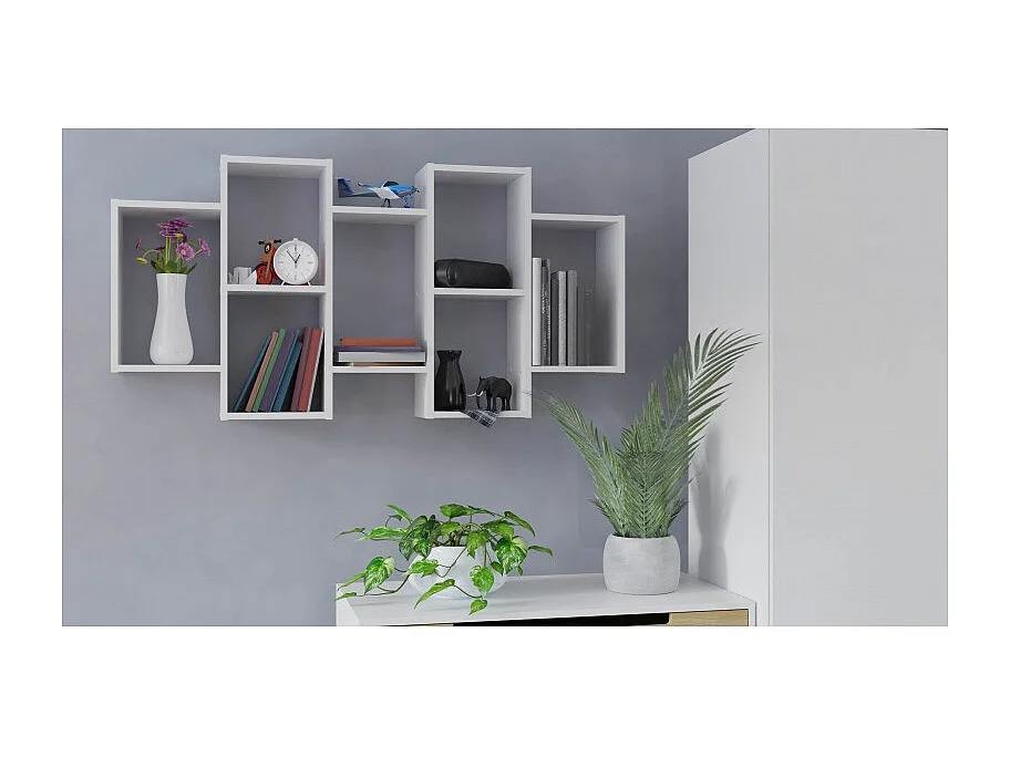 SELMA - Libreria sospesa soggiorno in stile moderno - 129,5x20x65 - 7 ripiani