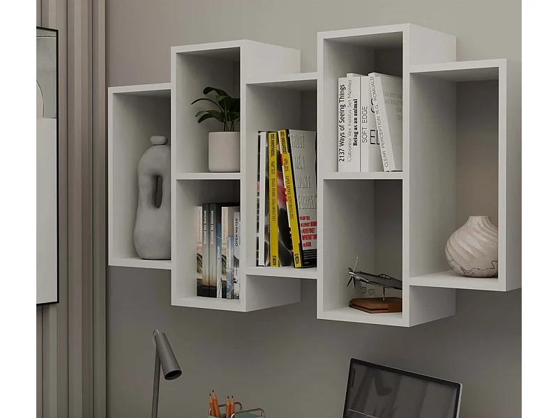 SELMA - Libreria sospesa soggiorno in stile moderno - 129,5x20x65 - 7 ripiani
