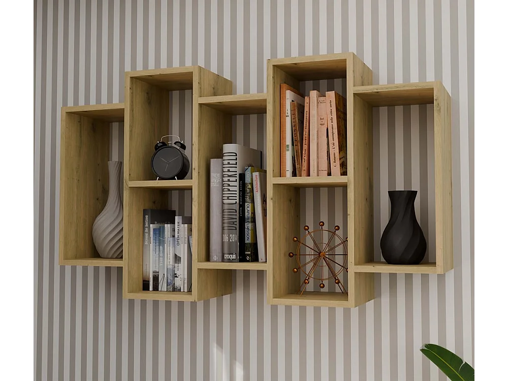 SELMA - Libreria sospesa soggiorno in stile moderno - 129,5x20x65 - 7 ripiani