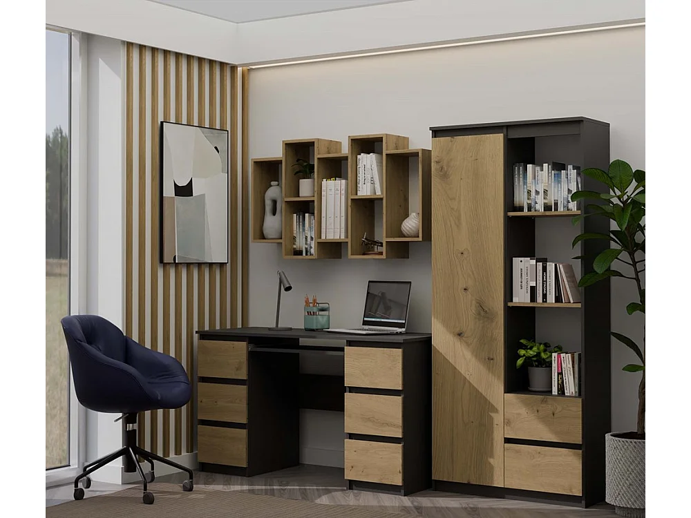 SELMA - Libreria sospesa soggiorno in stile moderno - 129,5x20x65 - 7 ripiani