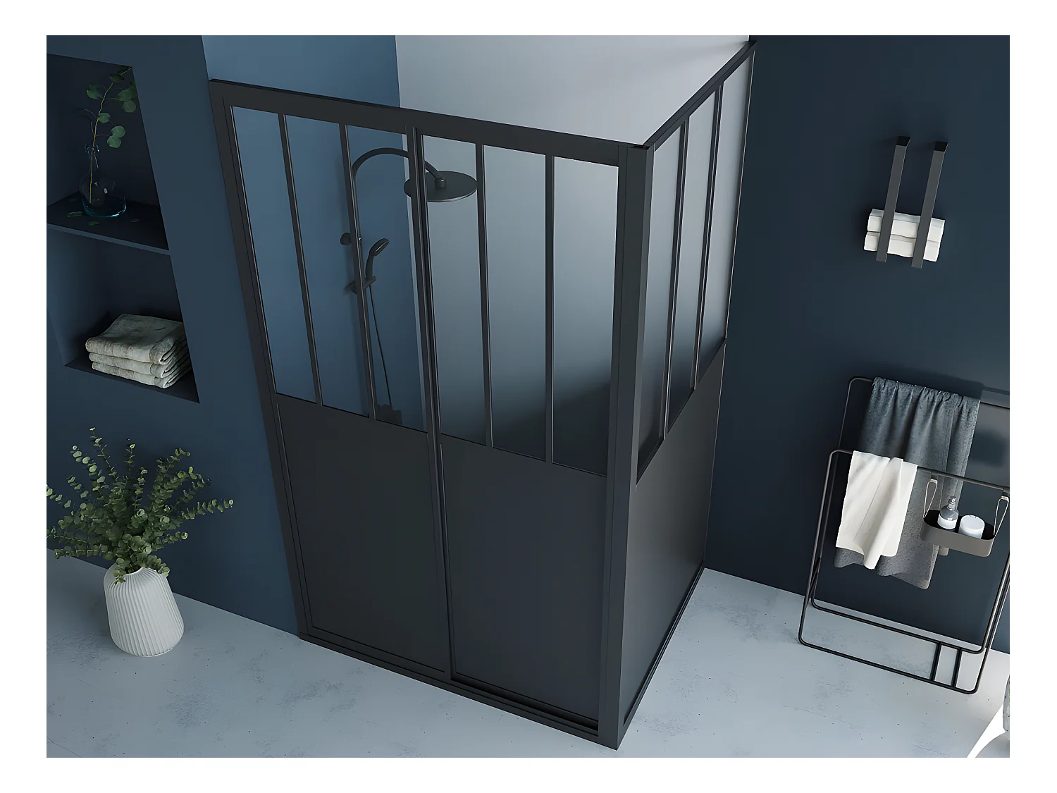 Parete doccia con porta scorrevole 120 x 80 x 195 cm Nero opaco Stile industriale - URBANIK