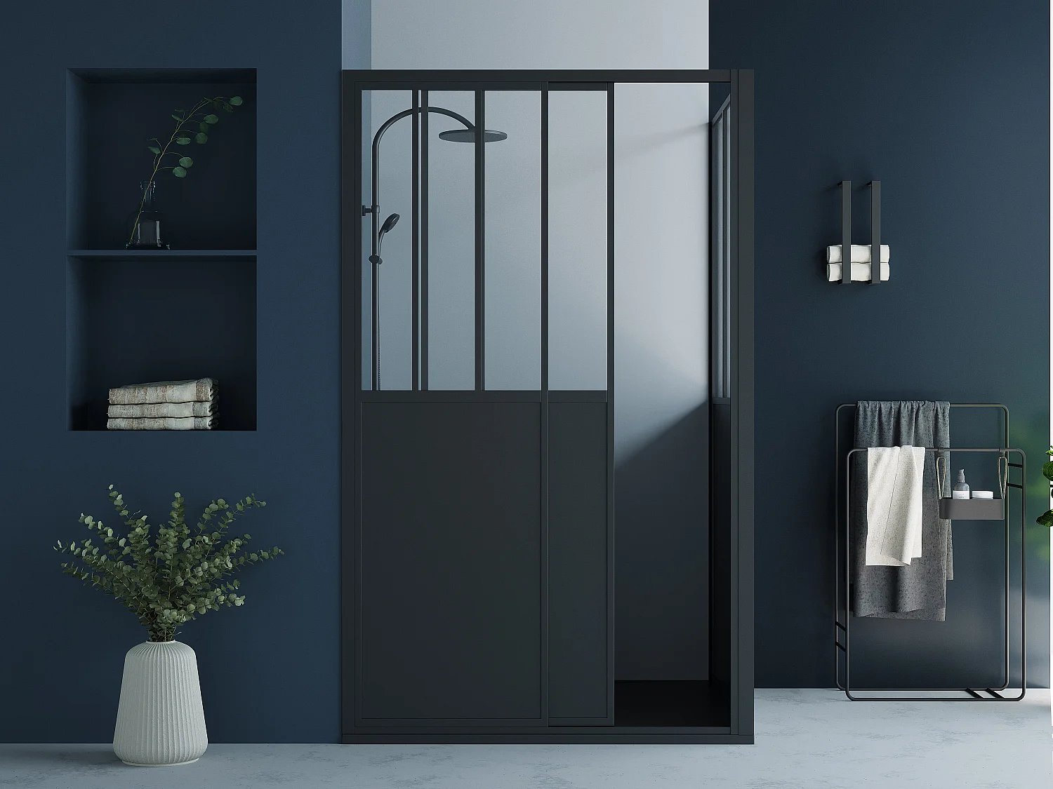 Parete doccia con porta scorrevole 120 x 80 x 195 cm Nero opaco Stile industriale - URBANIK