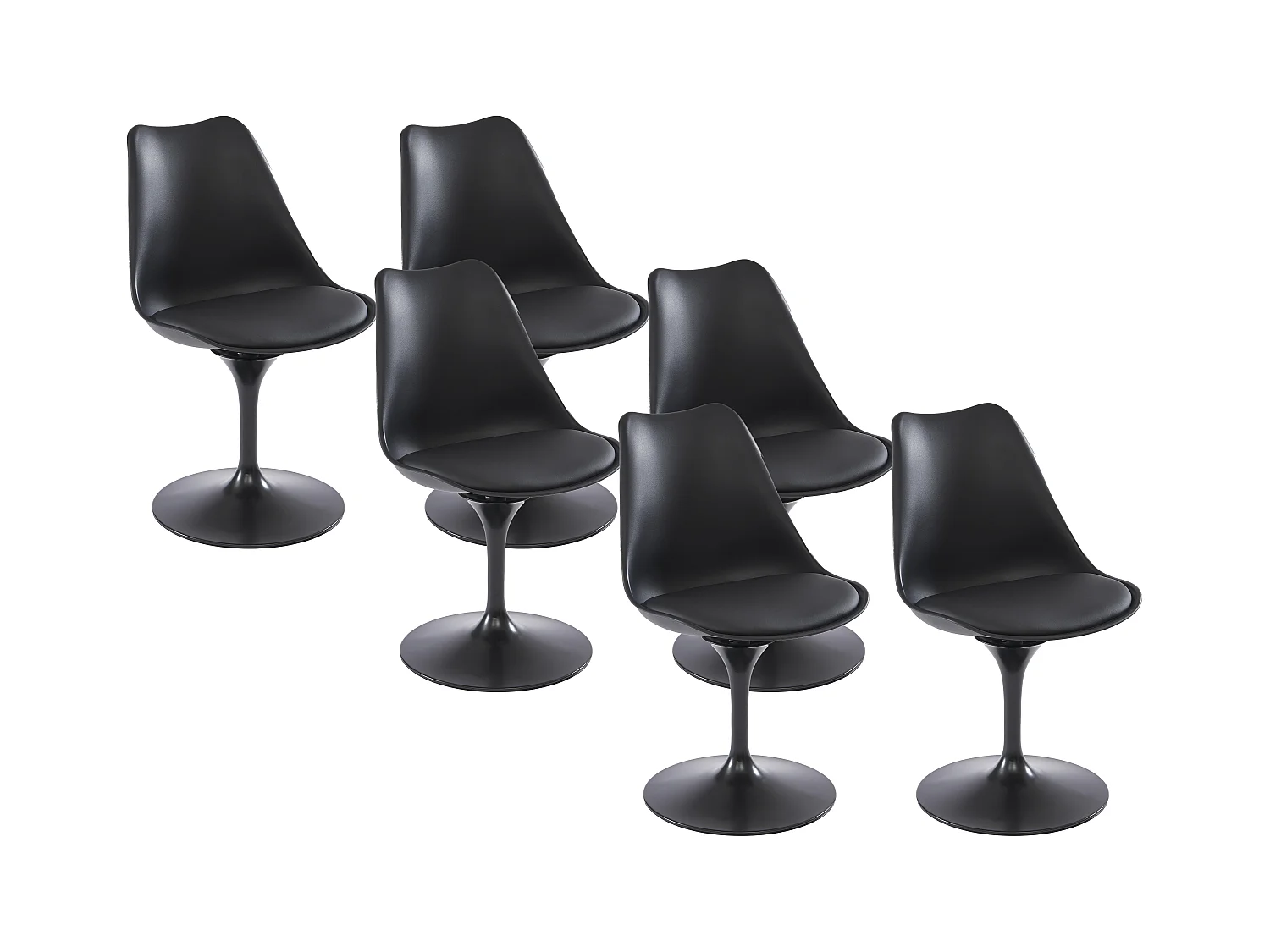 Lot de 6 chaises pivotantes en polypropylène, simili et acier - Noir - XAFY