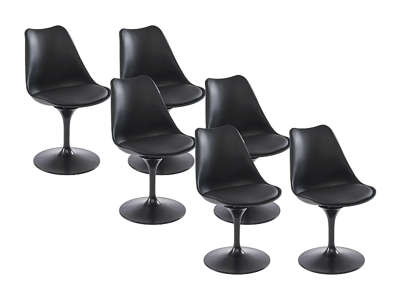 Set van 6 stoelen van polypropeen, kunstleer en metaal - Zwart - XAFY