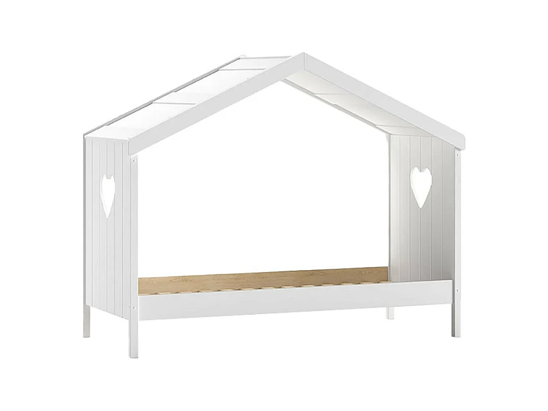 MILADY - Lit Cabane Ouvert 90x200cm Blanc Motifs Coeurs Ajourés