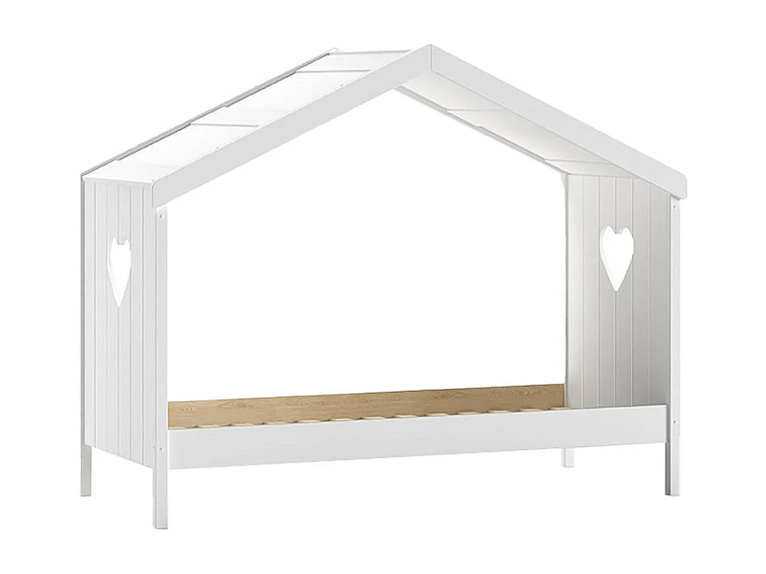 MILADY - Lit Cabane Ouvert 90x200cm Blanc Motifs Coeurs Ajourés