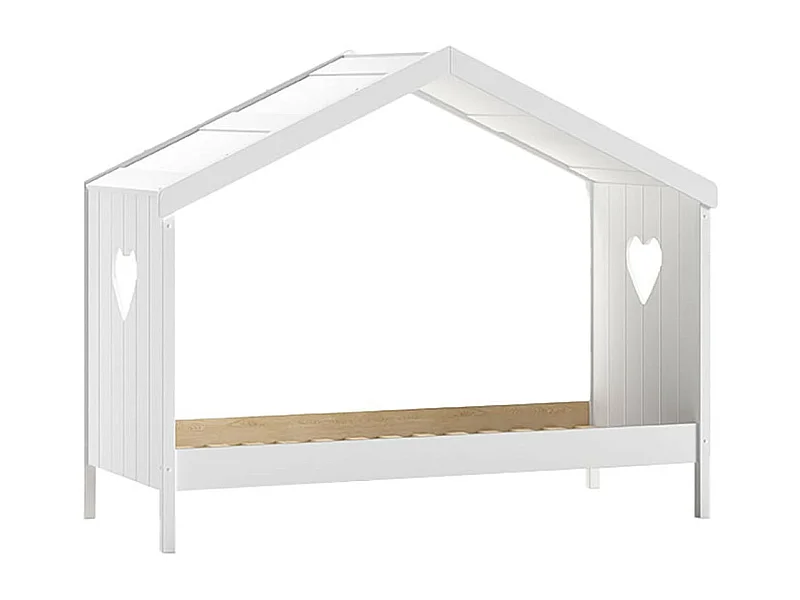 MILADY - Lit Cabane Ouvert 90x200cm Blanc Motifs Coeurs Ajourés