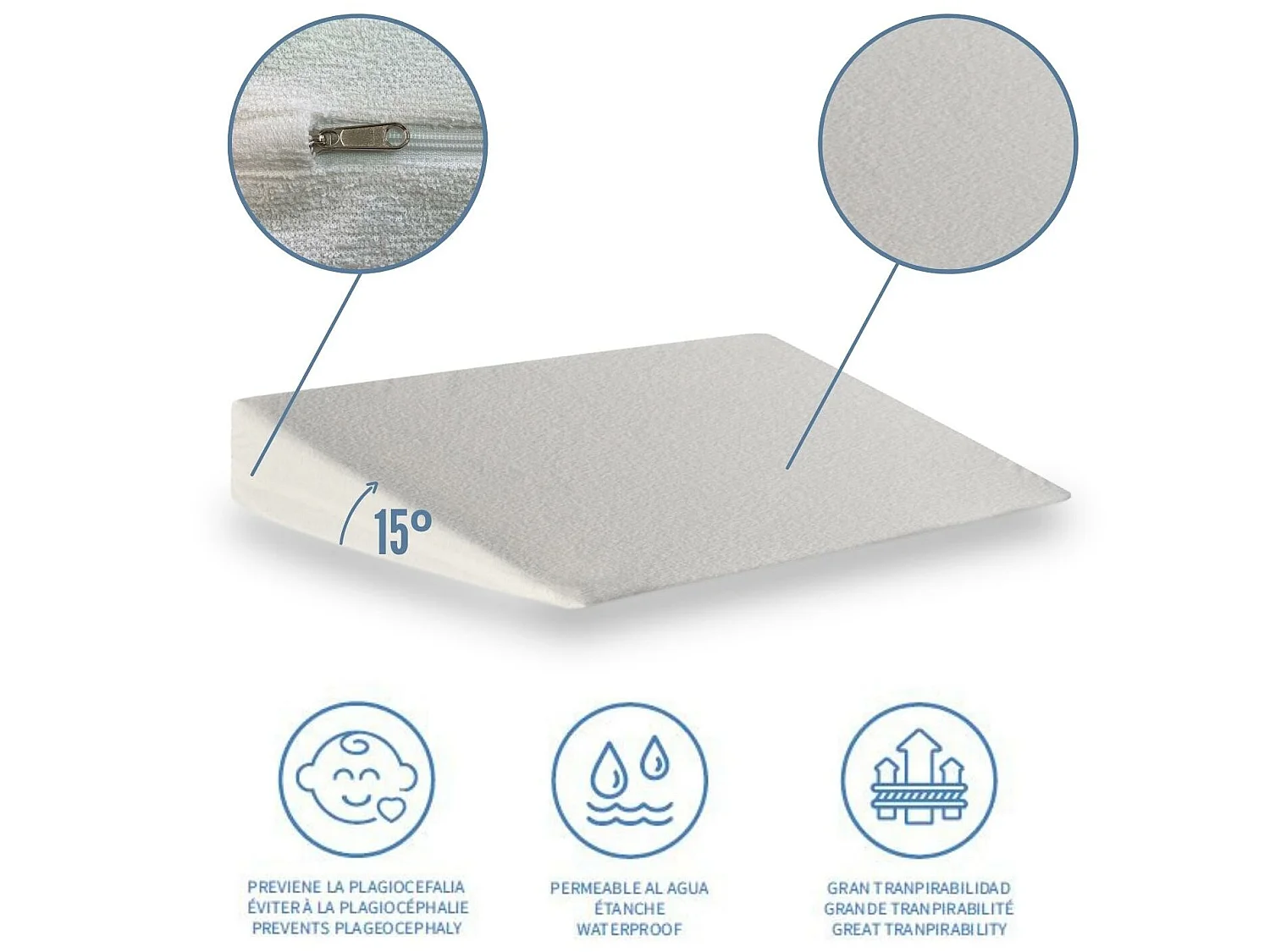 Pack matelas HERMES  70x140 epaisseur  11 cm + plan incline 15º + protege matelas 70x140 cm