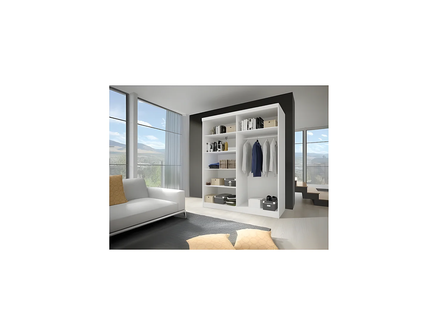 VIELL - Grande armoire à portes coulissantes - 5 étagères + tringle - 150x61x200 cm