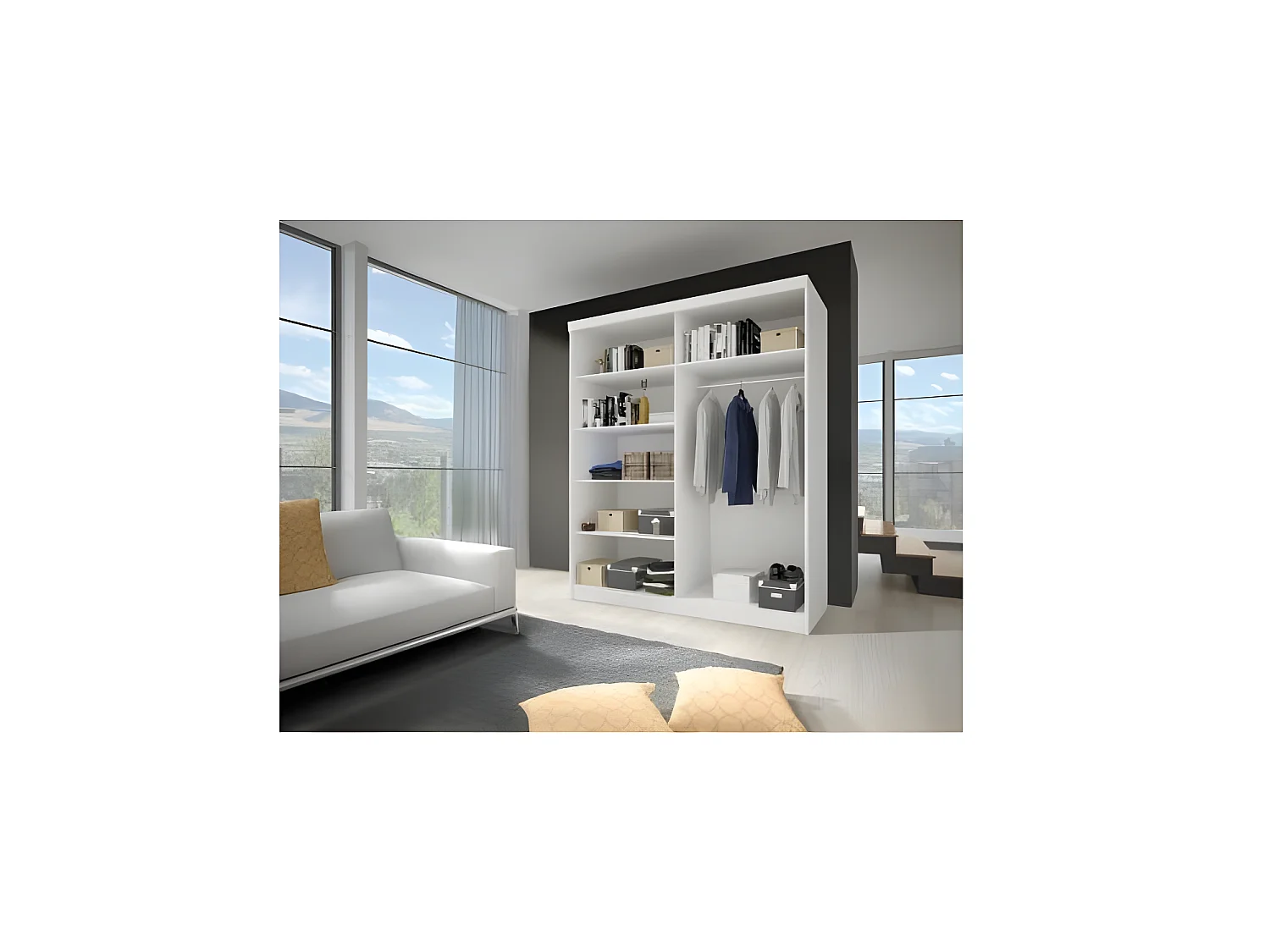 VIELL - Grande armoire à portes coulissantes - 5 étagères + tringle - 150x61x200 cm