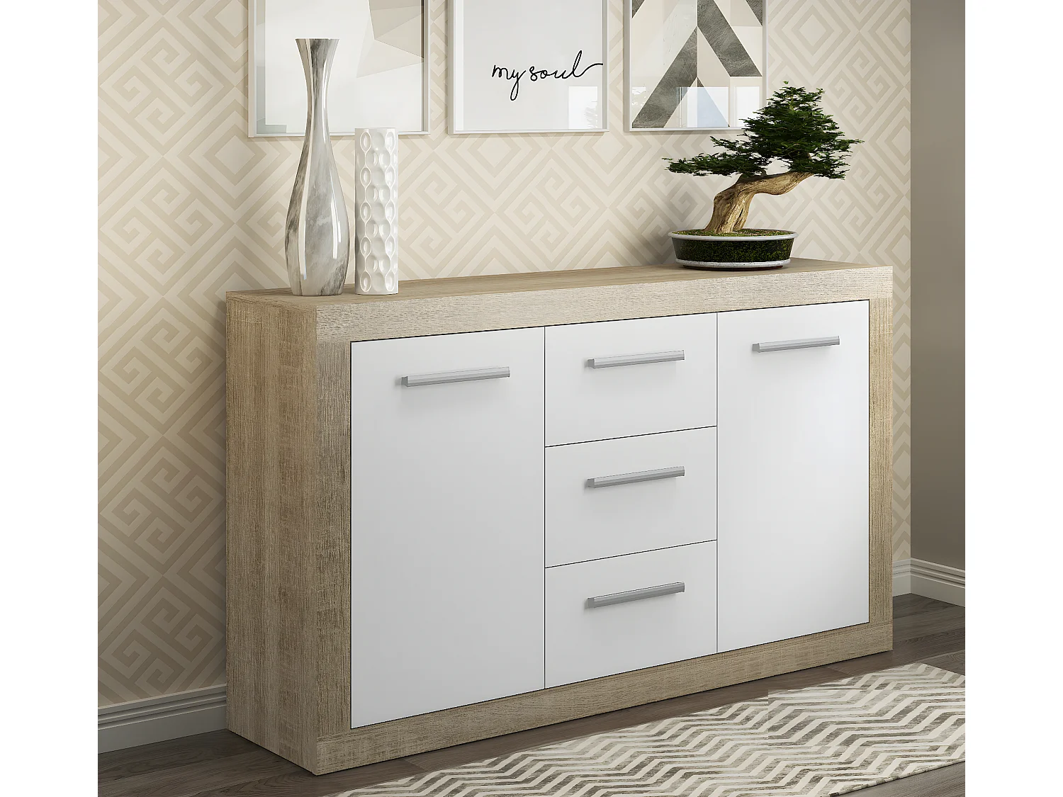 Aparador Loira 2 Puertas 3 Cajones 78X134X35Cm Cambrian-Blanco - Venprodin