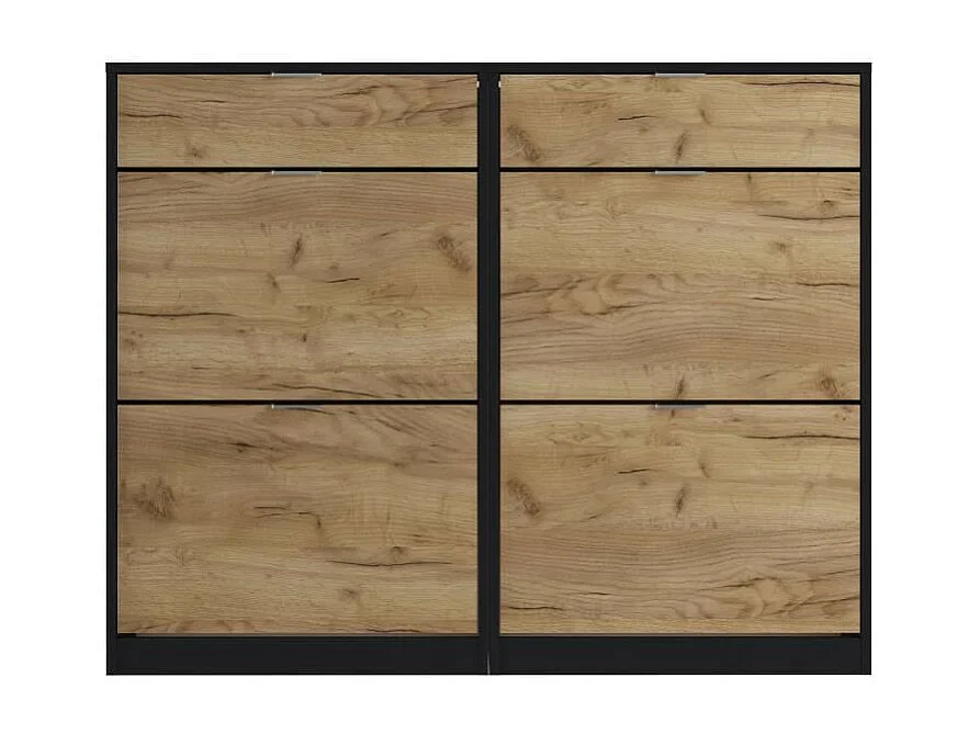 Meuble a chaussures - 4 portes 2 tiroirs - Chene et noir - 124x25x99 cm - Leona