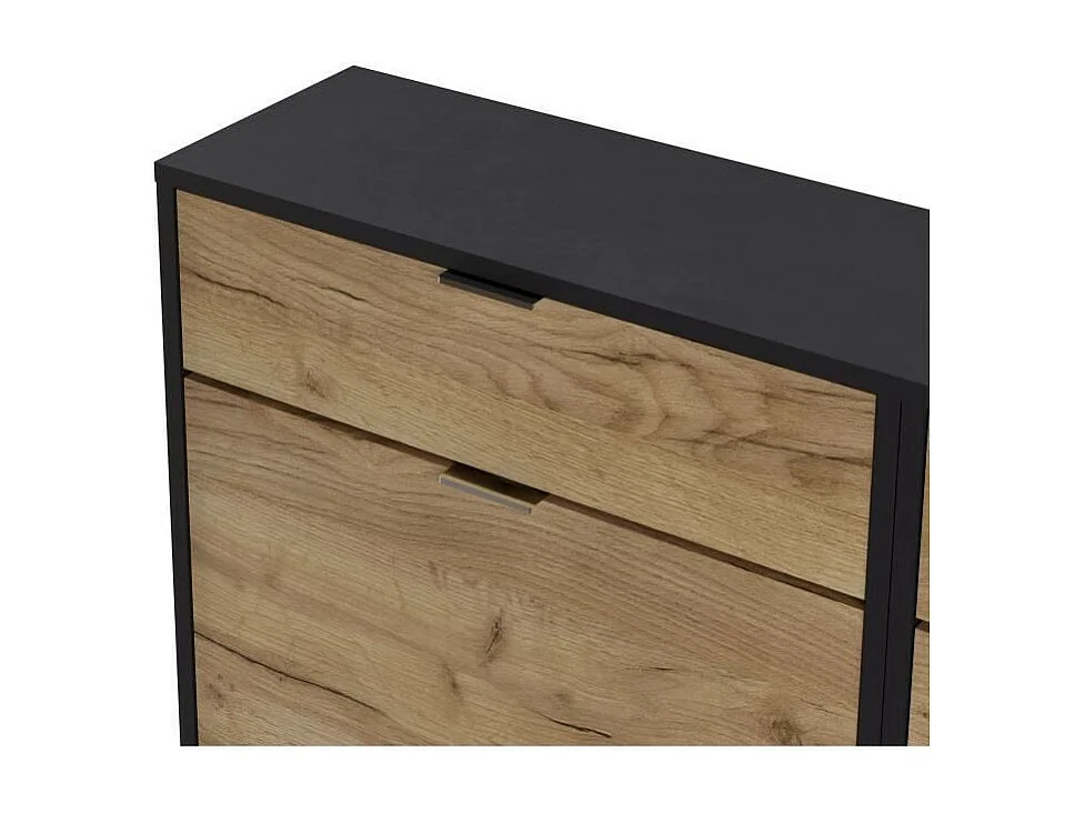 Meuble a chaussures - 4 portes 2 tiroirs - Chene et noir - 124x25x99 cm - Leona