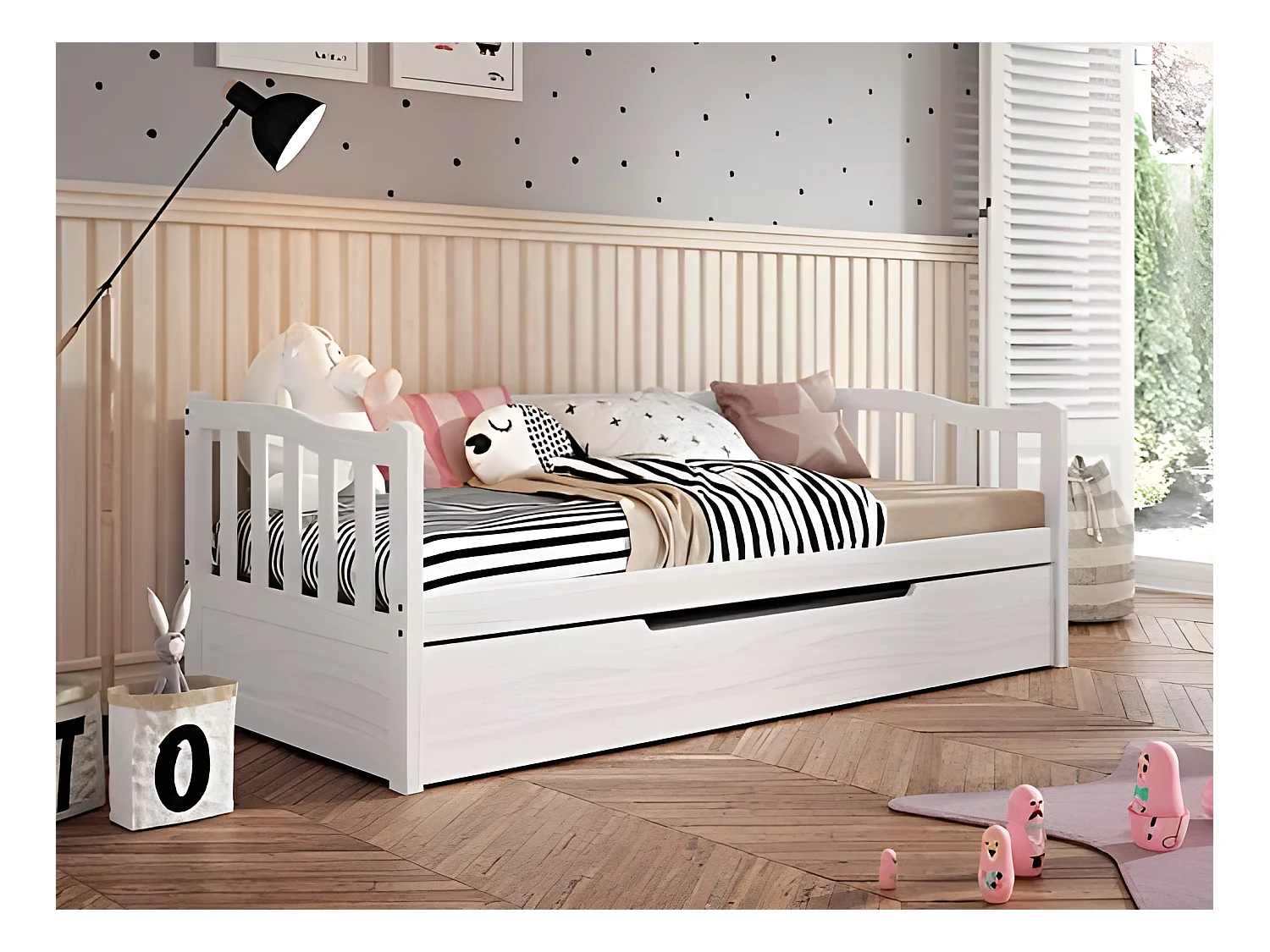 Cama Gaúcha em Pinho Maciço Branco para Cama Branca - 90X190