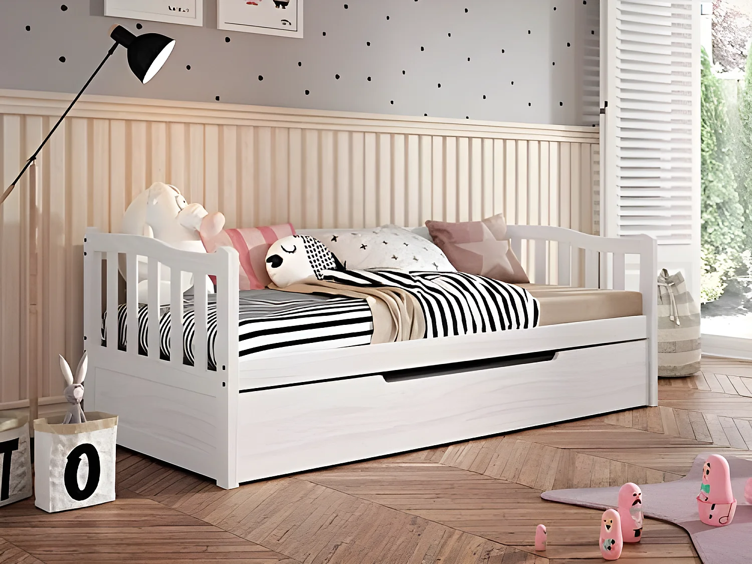 Cama Gaúcha em Pinho Maciço Branco para Cama Branca - 90X190