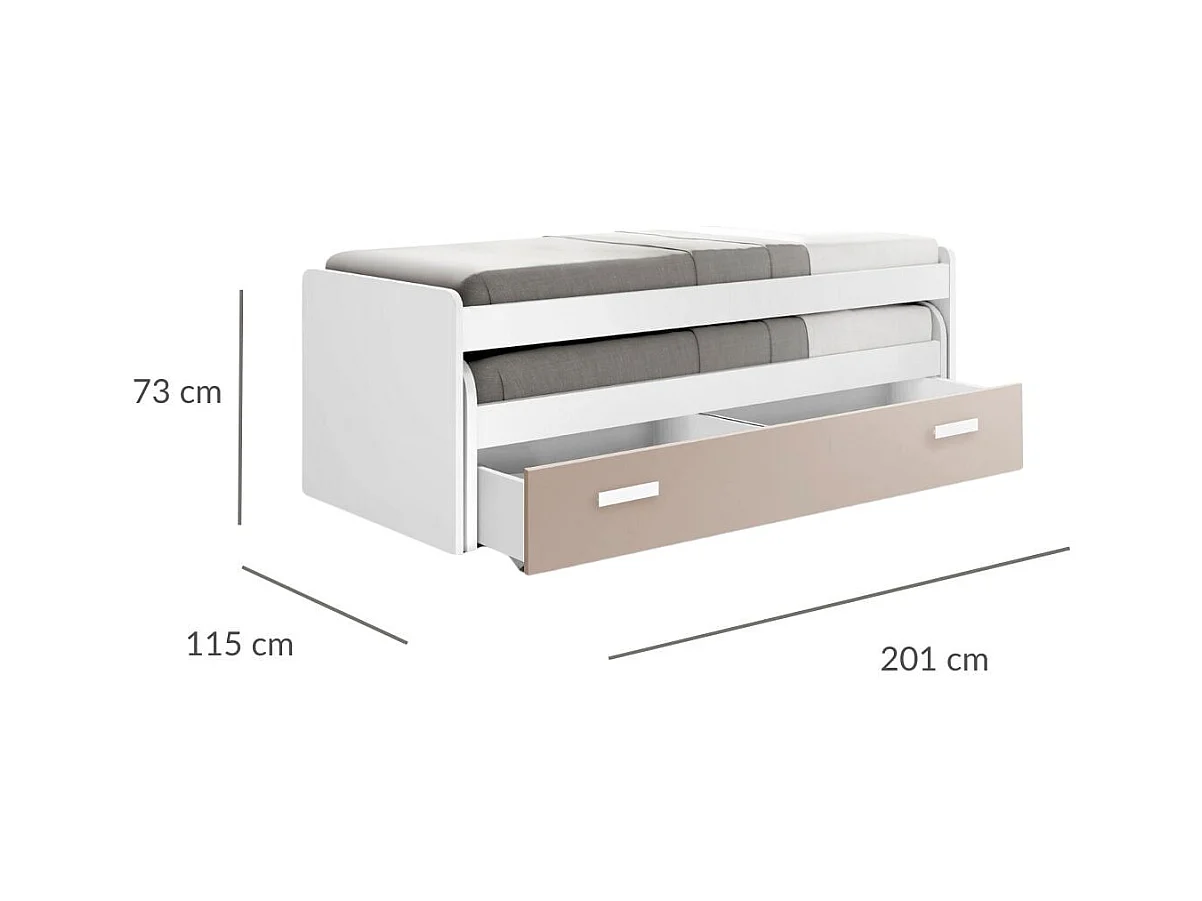 Lit Compact 105 Cm 73X201X115Cm Blanc-Capuccino